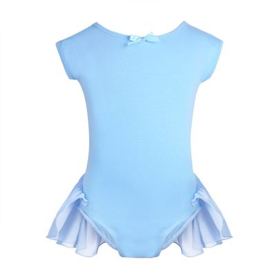 Freebily Kids Girls Chiffon Raglan Cap Sleeves Gymnastics Ballet Active Leotard Reffled Skirted for Ballerina Dance wear Sky Blue 5-6