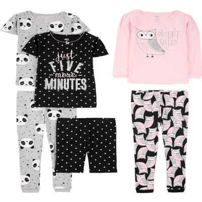 Simple Joys by Carter's Toddler Girl's 6-Piece Snug Fit Cotton Pajama Set Sleepwear, owl/panda/dot, 5T