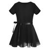 CHICTRY Girls Kids Basic Team Short Sleeved Wrap-Around Skirt Leotard Dance Ballet Tutu Dress Black 3-4 view 1