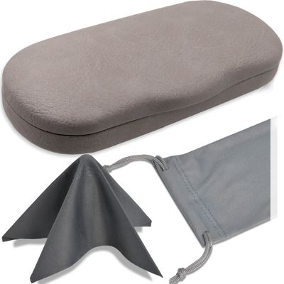 MyEyeglassCase Glasses Case Hard Shell for Small - Medium Frames - Eyeglass Clam Shell Hard Case for Men & Women - Travel Eyewear Holder with Cleaning Fabric Cloth - Protective Storage - AS196 Lt Grey
