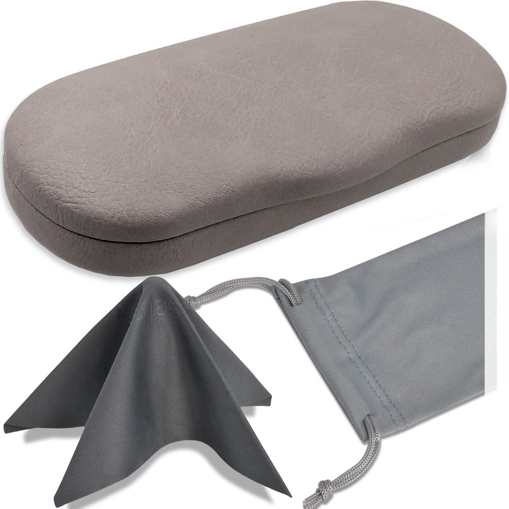 MyEyeglassCase Glasses Case Hard Shell for Small - Medium Frames - Eyeglass Clam Shell Hard Case for Men & Women - Travel Eyewear Holder with Cleaning Fabric Cloth - Protective Storage - AS196 Lt Grey