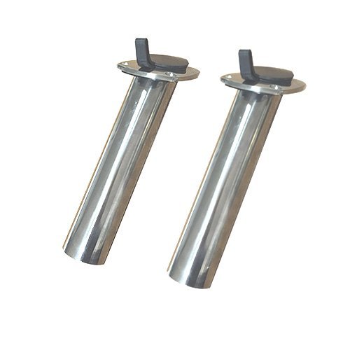 Dolphin Heavy Duty Flush Mount Rod Holders For Fishing Boat, Deluxe w/ PVC Insert and Cap, 316 Stainless Steel, 30 Degree Angle, Oblong Flange, Inside Diameter 1.6 inches, 11 inches high, (set of 2)