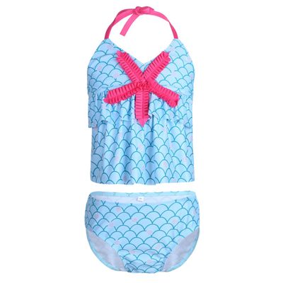 YiZYiF Kids Girls Tankini Bikini 2 Pieces Swimwear Swimming Bathing Suit (9-10, Mermaid Light Blue)