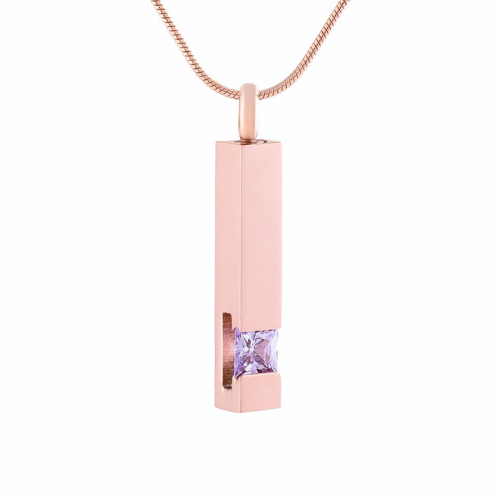 Yinplsmemory Cube Ash Necklace Rose Gold Urn Memorial Ashes Keepsake Pendant Cremation Jewelry (Purple)