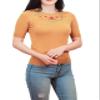 YEMAK Women's Knit Sweater Top  Half Sleeve Crewneck Flower Embroidered Basic Casual Classic Fit Lightweight Knitted Soft Pullover Tee MK3664EMBO-BRZ-M view 1