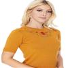 YEMAK Women's Knit Sweater Top  Half Sleeve Crewneck Flower Embroidered Basic Casual Classic Fit Lightweight Knitted Soft Pullover Tee MK3664EMBO-BRZ-M view 2
