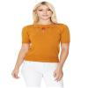 YEMAK Women's Knit Sweater Top  Half Sleeve Crewneck Flower Embroidered Basic Casual Classic Fit Lightweight Knitted Soft Pullover Tee MK3664EMBO-BRZ-M view 4