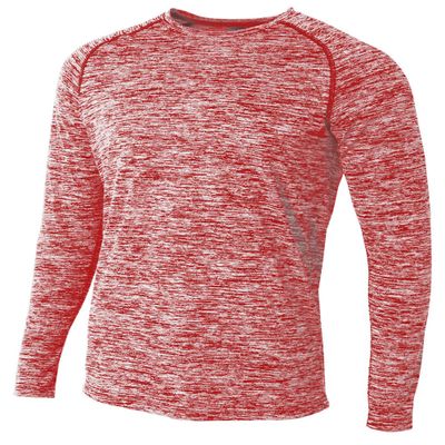 A4 Mens Long Sleeve Raglan Space Dye, XL, Scarlet