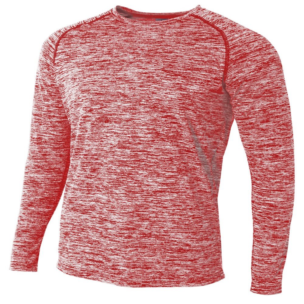 A4 Mens Long Sleeve Raglan Space Dye, XL, Scarlet