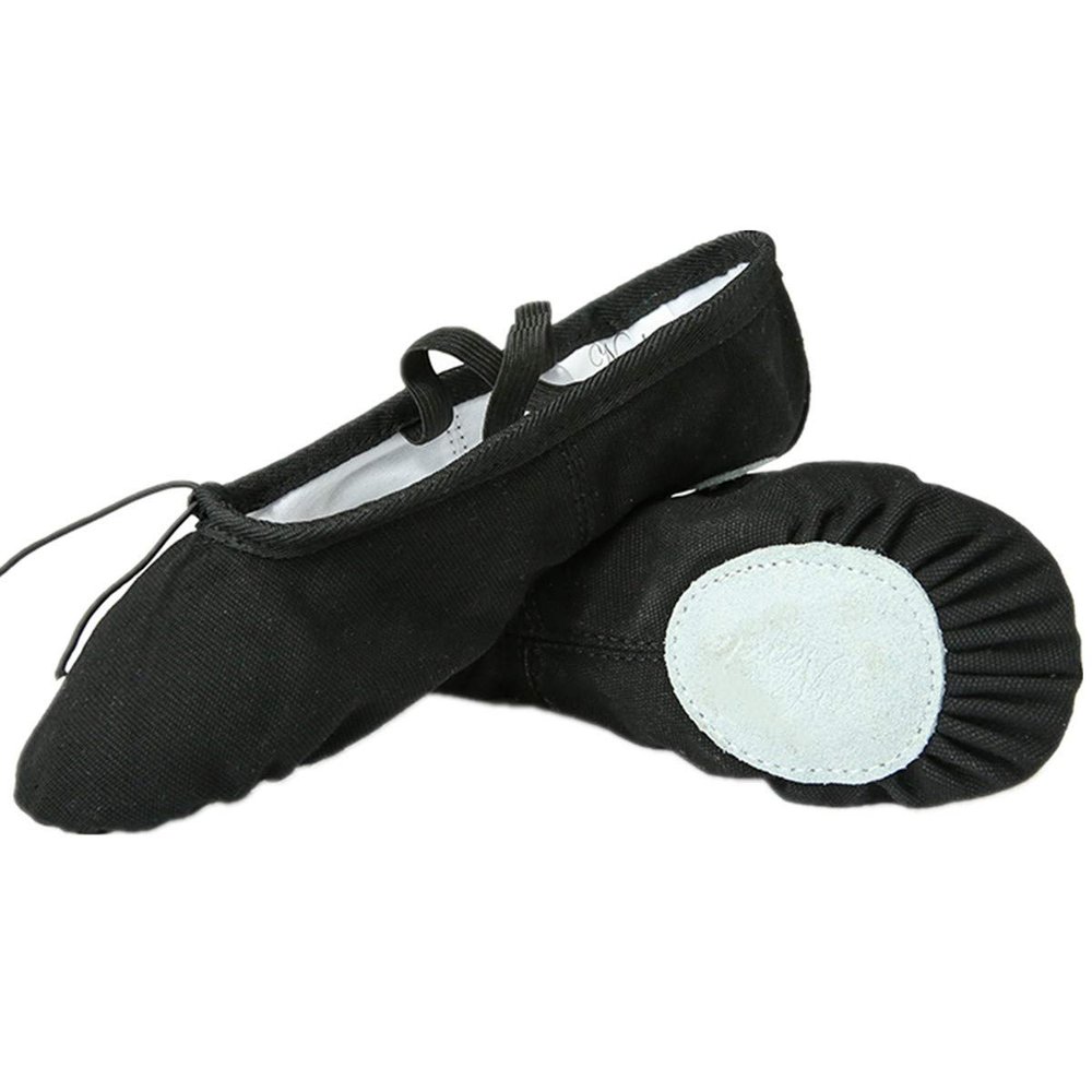Nexete Toddler Kid Girl Classic #1 Canvas Ballet Dance Split-Sole Slipper Shoes (Little Kid 2 M, Black)