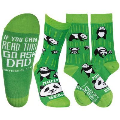 Primitives by Kathy Socks Funny Humorous"Mama Bear" Panda Pattern Green Unisex Adult - One size fits most