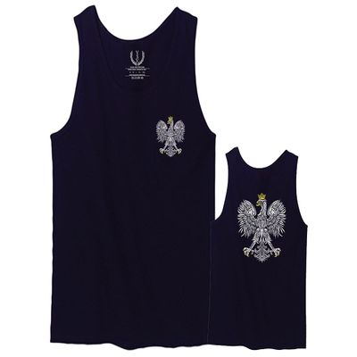 0083. Poland Pride Vintage Style Retro Polish Eagle Flag Polska Soccer Men's Tank Top (Navy Blue, Medium)