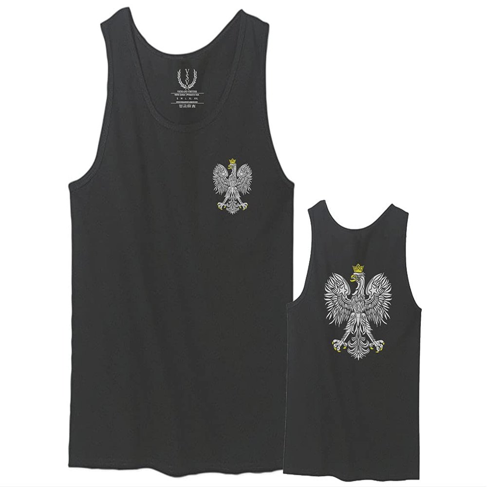 0083. Poland Pride Vintage Style Retro Polish Eagle Flag Polska Soccer Men's Tank Top (Charcoal, X-Large)