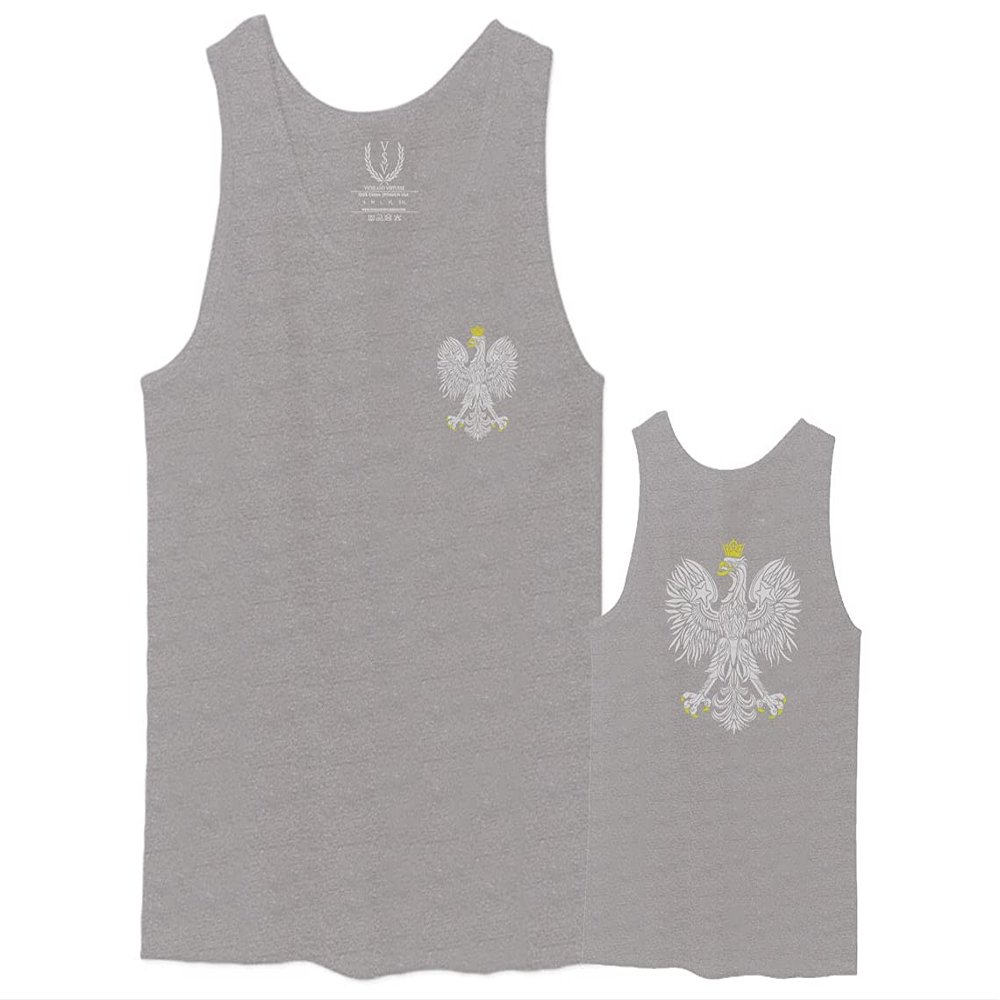 0083. Poland Pride Vintage Style Retro Polish Eagle Flag Polska Soccer Men's Tank Top (Light Gray 2X-Large)