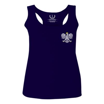 0083. Poland Pride Vintage Style Retro Polish Eagle Flag Polska Soccer Women's Tank Top Racerback (Navy Blue, Small)
