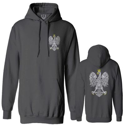 0083. Poland Pride Vintage Style Retro Polish Eagle Flag Polska Soccer Sweatshirt Pullover Hoodie (Characoal, Medium) Charcoal