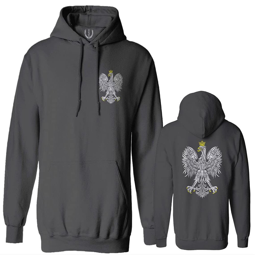 0083. Poland Pride Vintage Style Retro Polish Eagle Flag Polska Soccer Sweatshirt Pullover Hoodie (Characoal, Medium) Charcoal