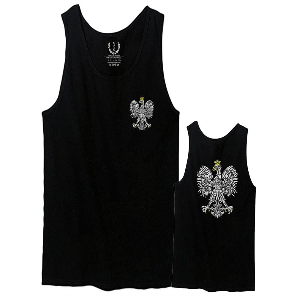 0083. Poland Pride Vintage Style Retro Polish Eagle Flag Polska Soccer Men's Tank Top (Black, Medium)