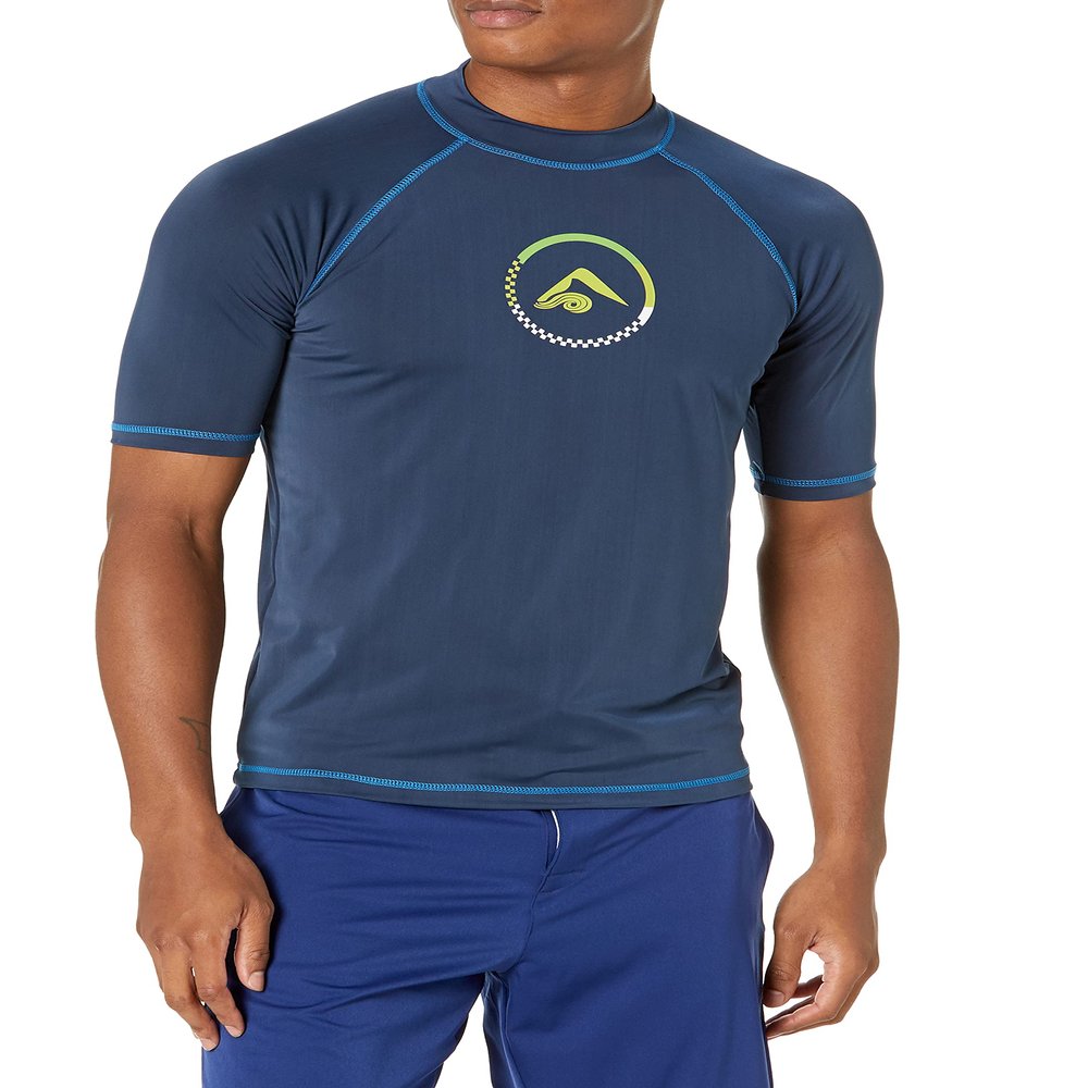 Kanu Surf Men's Mercury UPF 50+ Short Sleeve Sun Protective Rashguard Swim Shirt, Haywire Navy, Small