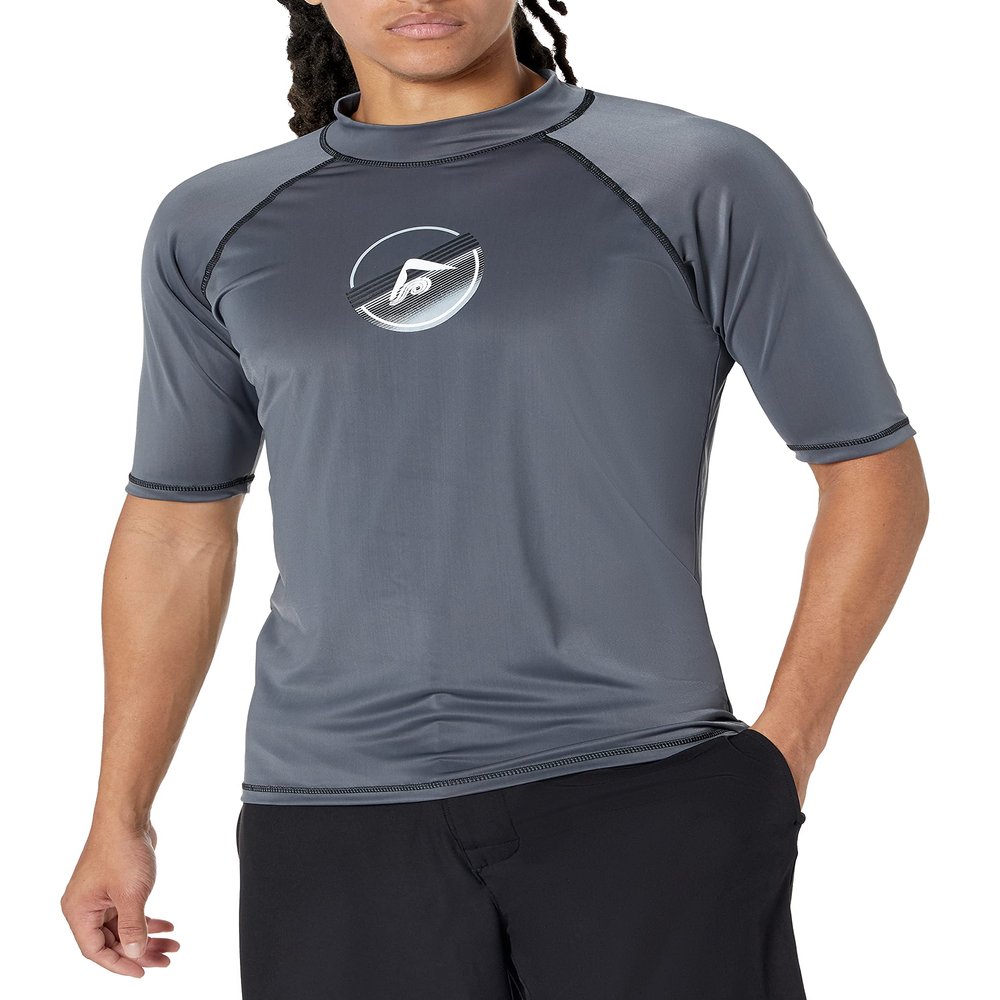 Kanu Surf Men's Mercury UPF 50+ Short Sleeve Sun Protective Rashguard Swim Shirt, Echelon Charcoal, Small