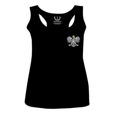 0083. Poland Pride Vintage Style Retro Polish Eagle Flag Polska Soccer Women's Tank Top Racerback (Black, Small)