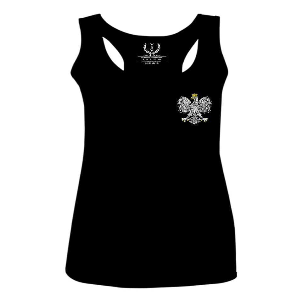 0083. Poland Pride Vintage Style Retro Polish Eagle Flag Polska Soccer Women's Tank Top Racerback (Black, Small)