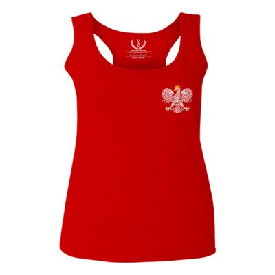 0083. Poland Pride Vintage Style Retro Polish Eagle Flag Polska Soccer Women's Tank Top Racerback (Red, Large)