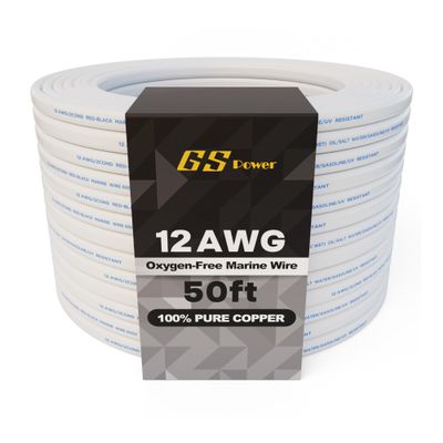 GS Power 50 Ft Duplex Marine Wire, 12 Gauge Wire, Oxygen-Free Tinned Copper 12 AWG Electrical Boat Wiring, Sheathed Copper Marine Grade Electrical Cable for Boat Automotive RV Camper Trailer