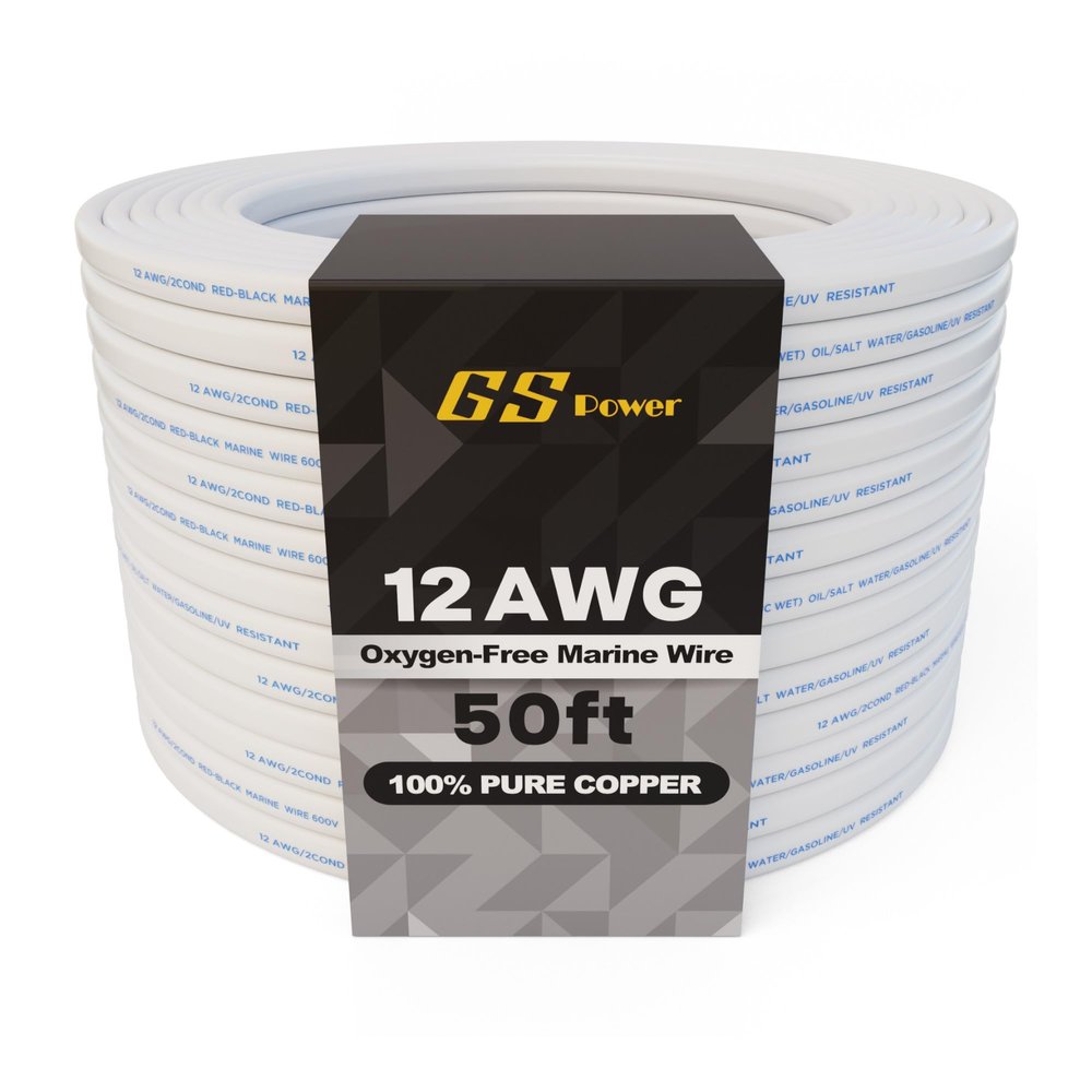 GS Power 50 Ft Duplex Marine Wire, 12 Gauge Wire, Oxygen-Free Tinned Copper 12 AWG Electrical Boat Wiring, Sheathed Copper Marine Grade Electrical Cable for Boat Automotive RV Camper Trailer