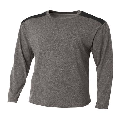 A4 Mens Tourney Heather Long Sleeve Color Block Shirt 3XL, Heather/Black