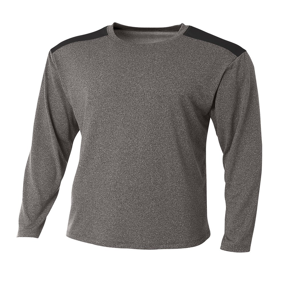 A4 Mens Tourney Heather Long Sleeve Color Block Shirt 3XL, Heather/Black