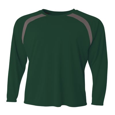 A4 Mens Spartan Long Sleeve Color Block Crew, Small, Forest/Graphite
