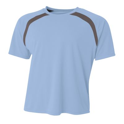 A4 Mens Spartan Short Sleeve Color Block Crew, Medium, LtBlue/Graphite