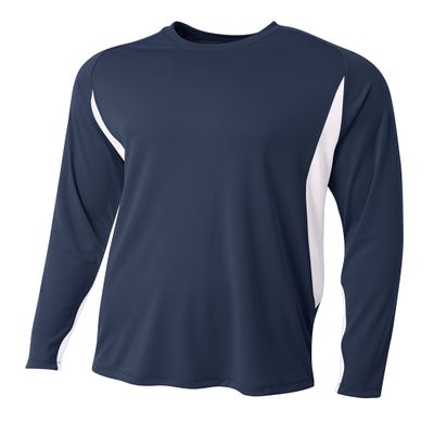 A4 Mens Long Sleeve Color Block Tee, 2XL, Navy/White