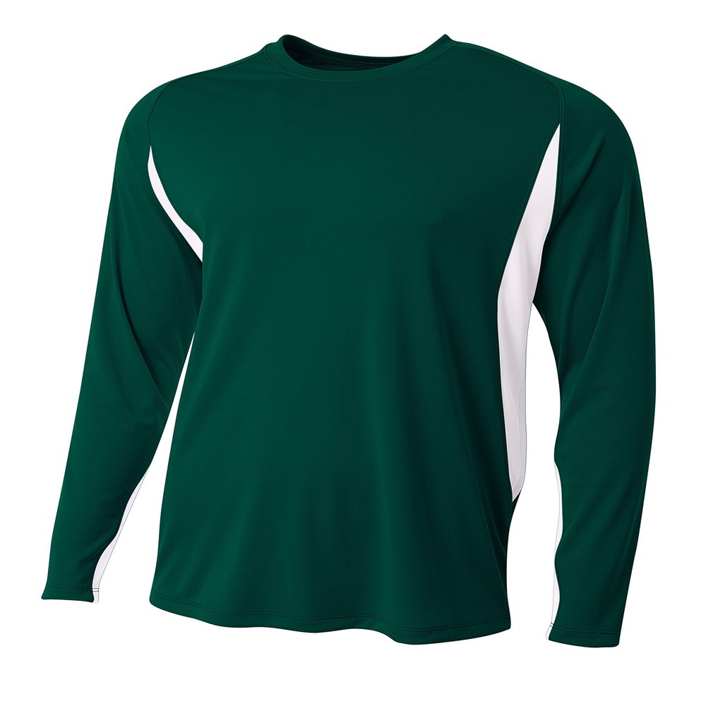 A4 Mens Long Sleeve Color Block Tee, 3XL, Forest/White