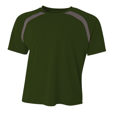A4 Mens Spartan Short Sleeve Color Block Crew, 3XL, Forest/Graphite