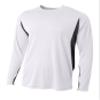 A4 Mens Long Sleeve Color Block Tee, Medium, White/Black view 1