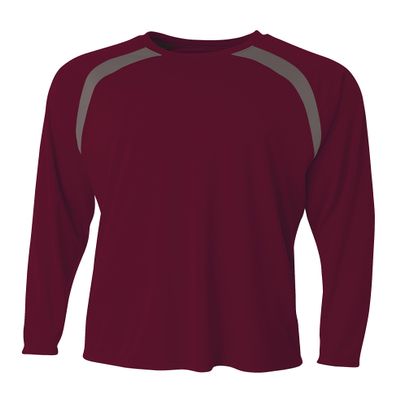 A4 Mens Spartan Long Sleeve Color Block Crew, Large, Maroon/Graphite