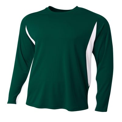A4 Mens Long Sleeve Color Block Tee, 2XL, Forest/White