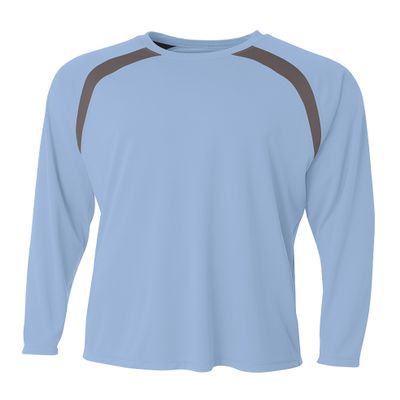 A4 Mens Spartan Long Sleeve Color Block Crew, Small, LtBlue/Graphite