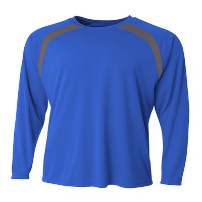 A4 Mens Spartan Long Sleeve Color Block Crew, XS, Royal/Graphite