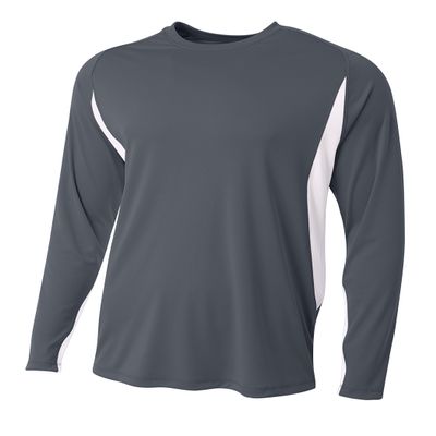 A4 Mens Long Sleeve Color Block Tee, 2XL, Graphite/White