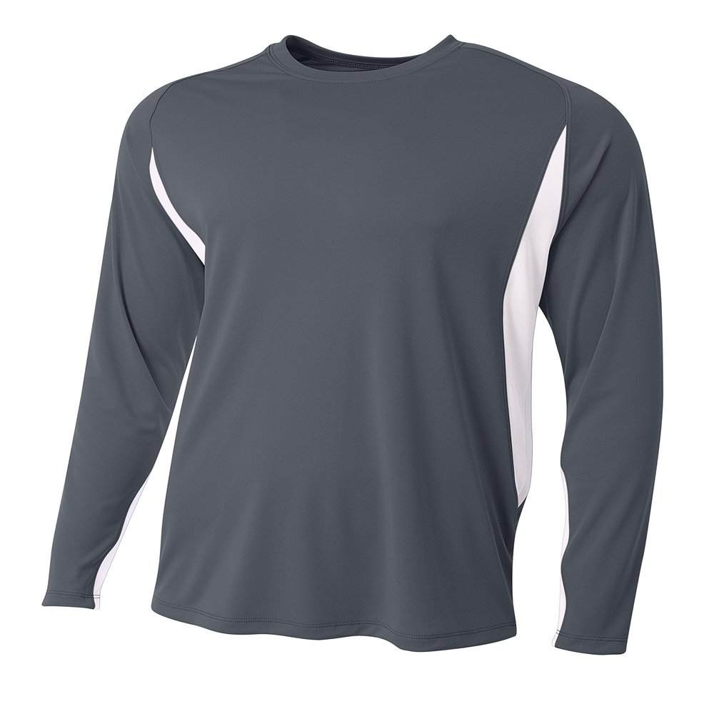 A4 Mens Long Sleeve Color Block Tee, 2XL, Graphite/White