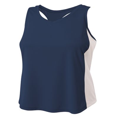 A4 Womens Pacer Singlet with Racerback, Small, Navy/White