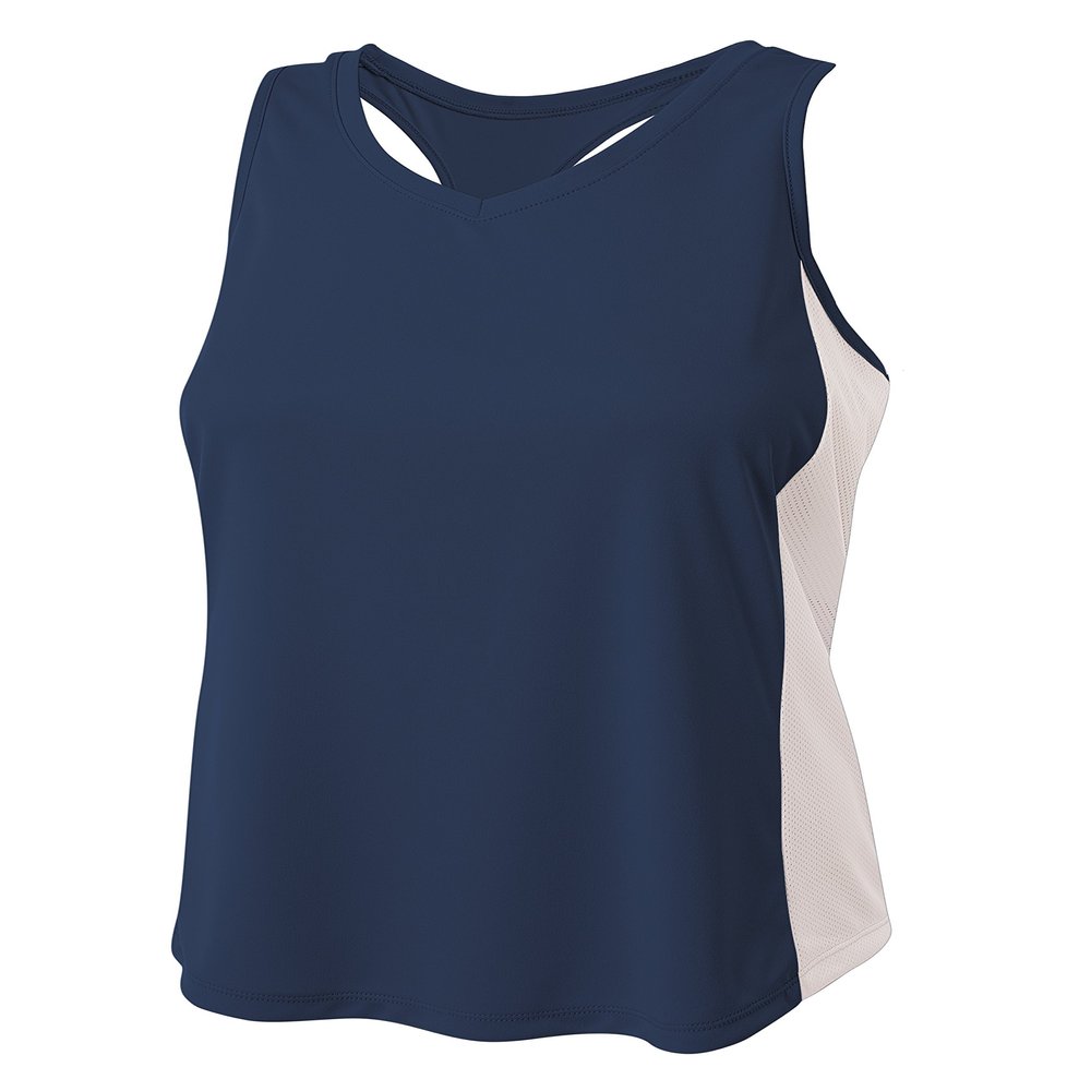 A4 Womens Pacer Singlet with Racerback, Small, Navy/White
