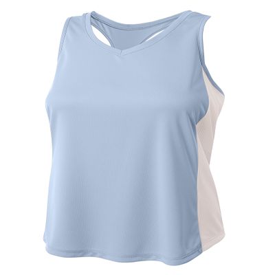 A4 Womens Pacer Singlet with Racerback, XL, Lt Blue/White