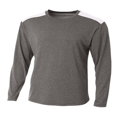 A4 Mens Tourney Heather Long Sleeve Color Block Shirt 3XL, Heather/White