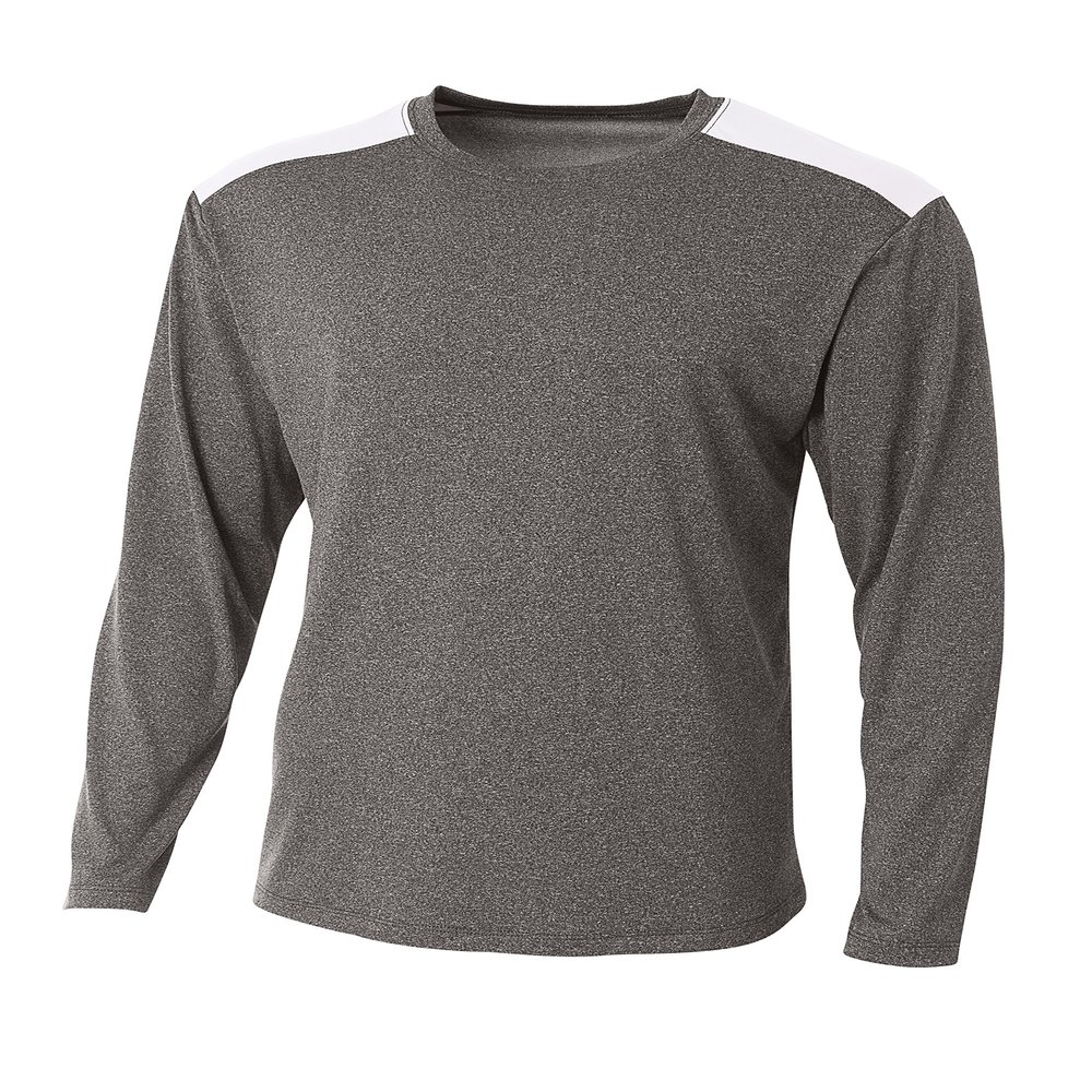 A4 Mens Tourney Heather Long Sleeve Color Block Shirt 3XL, Heather/White