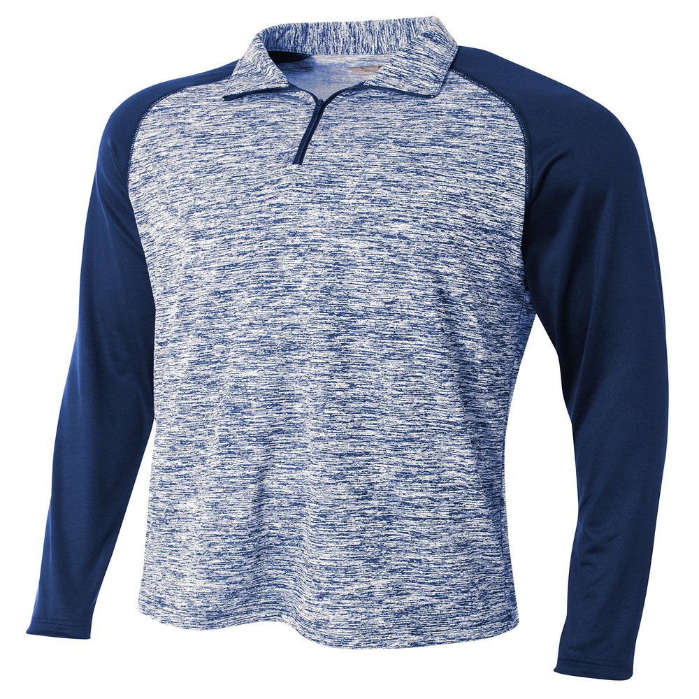 A4 Mens 1/4 Zip Space Dye with Contrast, XL, Navy