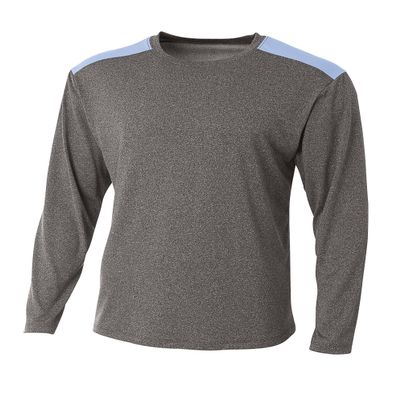 A4 Mens Tourney Heather Long Sleeve Color Block Shirt 3XL, Heather/Lt Blue